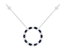 1.82CT DIAMOND & AAA SAPPHIRE 14KT WHITE GOLD 3D ROUND & BAGUETTE LOVE NECKLACE