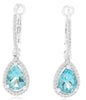 2.82CT DIAMOND & AAA BLUE TOPAZ 14KT WHITE GOLD PEAR SHAPE & ROUND HALO EARRINGS