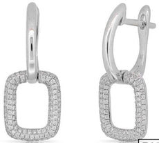 .51CT DIAMOND 14KT WHITE GOLD 3D CLASSIC PAVE SQUARE LEVERBACK HANGING EARRINGS