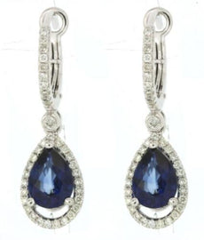 2.67CT DIAMOND & AAA SAPPHIRE 14KT WHITE GOLD 3D HALO LEVERBACK HANGING EARRINGS