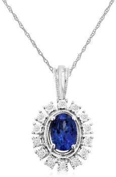 .91CT DIAMOND & AAA TANZANITE 14K WHITE GOLD 3D SUNBURST FLOWER FLOATING PENDANT