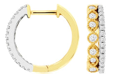 .35CT DIAMOND 14KT TRI COLOR GOLD 3D 2 ROW FILIGREE HUGGIE FUN HANGING EARRINGS