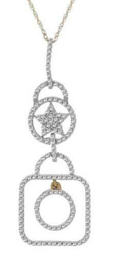 .47CT DIAMOND 14K YELLOW GOLD MULTI SHAPE GEOMETRICAL STAR LOCK FLOATING PENDANT