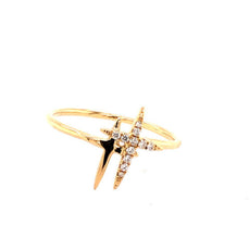 ESTATE .08CT DIAMOND 18KT YELLOW GOLD 3D DOUBLE CROSS FUN RING