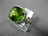 ESTATE LARGE 4.40CT DIAMOND & AAA CUSHION PERIDOT 14K WHITE GOLD SQUARE FUN RING