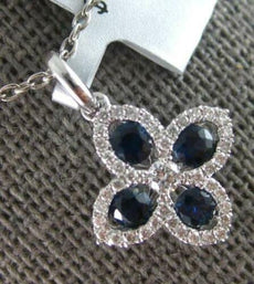 .48CT DIAMOND & AAA SAPPHIRE 18K WHITE GOLD CLASSIC FLOWER LOVE FLOATING PENDANT