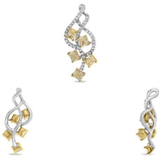 1.18CT WHITE & FANCY YELLOW DIAMOND 18KT TWO TONE GOLD CUSHION & ROUND PENDANT