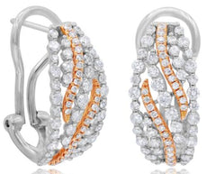 1.45CT DIAMOND 18KT ROSE & WHITE GOLD ROUND MULTI ROW OVAL CLIP ON FUN EARRINGS
