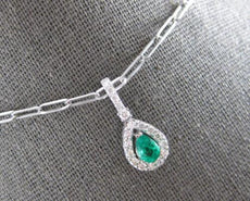 .92CT DIAMOND & AAA EMERALD 14K WHITE GOLD 3D PEAR SHAPE & ROUND CLASSIC PENDANT