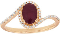 1.04CT DIAMOND & AAA RUBY 14KT ROSE GOLD OVAL & ROUND CRISIS CROSS HALO FUN RING