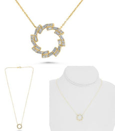 .46CT DIAMOND 14KT YELLOW GOLD 3D ROUND & BAGUETTE CIRCLE OF LIFE LOVE NECKLACE