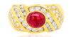 3.0CT DIAMOND & AAA RUBY 18KT YELLOW GOLD 3D CABOCHON OVAL & ROUND INFINITY RING