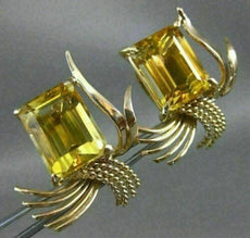 ANTIQUE LARGE 8CT AAA YELLOW TOPAZ 14K YELLOW GOLD FLOWER CLIP ON EARRINGS 26294