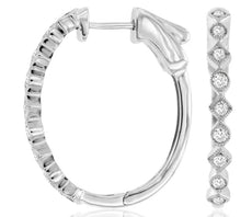 .52CT DIAMOND 14KT WHITE GOLD ROUND & SQUARE FILIGREE OVAL HOOP HANGING EARRINGS