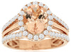 Estate 2.42Ct Diamond & AAA Morganite 14Kt Rose Gold Oval & Round Halo Engagement Ring