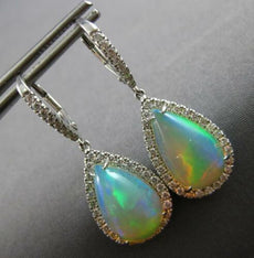 LARGE 7.69CT DIAMOND & AAA AUSTRALIAN OPAL 14KT WHITE GOLD 3D HANGING EARRINGS