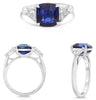 4.57CT DIAMOND & AAA SAPPHIRE PLATINUM CUSHION & TRILLION 3 STONE CLASSIC RING