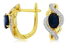 1.43CT DIAMOND & AAA SAPPHIRE 14KT YELLOW GOLD OVAL & ROUND LEVERBACK EARRINGS