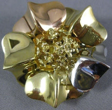 ANTIQUE 18KT WHITE YELLOW & ROSE GOLD FLOWER FILIGREE KOROVA PIN BROOCH #3067