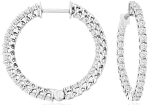 1.0CT DIAMOND 14KT WHITE GOLD 3D ROUND INSIDE OUT FILIGREE HOOP HANGING EARRINGS
