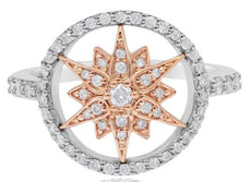 .41CT DIAMOND 18K WHITE & ROSE GOLD SUNBURST STAR FLORAL CIRCLE OF LIFE FUN RING