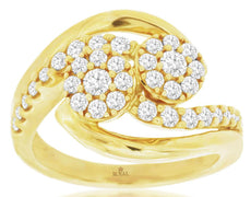 .75CT DIAMOND 14KT YELLOW GOLD 3D DOUBLE FLOWER CRISS CROSS LOVE KNOT FUN RING