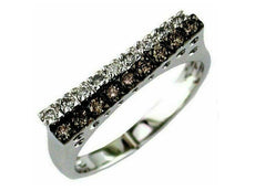 .30CT WHITE & BLACK DIAMOND 14KT WHITE GOLD 3D CLASSIC DOUBLE BAR FUN RING