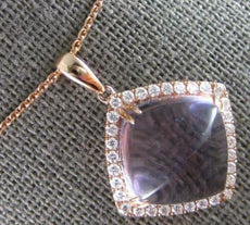 8.42CT DIAMOND & AAA PINK AMETHYST 14KT ROSE GOLD 3D SQUARE HALO PYRAMID PENDANT