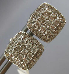 ESTATE .75CT DIAMOND 14KT WHITE GOLD CLASSIC CLUSTER SQUARE HALO STUD EARRINGS