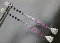 LONG 1.46CT DIAMOND & AAA MULTI COLOR SAPPHIRE 14K WHITE GOLD HANGING EARRINGS