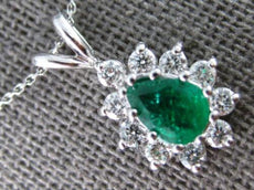 .80CT DIAMOND & AAA EMERALD 14KT WHITE GOLD 3D PEAR SHAPE & ROUND PENDANT #27923