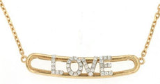 ESTATE .15CT DIAMOND 14KT WHITE AND YELLOW GOLD 3D CLASSIC LOVE BAR NECKLACE