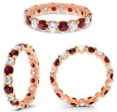 2.22CT DIAMOND & AAA RUBY 14KT ROSE GOLD 3D ROUND WEDDING BAND ANNIVERSARY RING