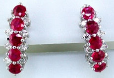 2.57CT DIAMOND & AAA RUBY 14KT WHITE GOLD ROUND 3 ROW CLIP ON HANGING EARRINGS