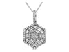 .57CT DIAMOND 14KT WHITE GOLD ROUND & BAGUETTE HEXAGON FLORAL FLOATING PENDANT