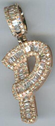 .51CT DIAMOND 14KT ROSE GOLD 3D ROUND & BAGUETTE P INITIAL FUN FLOATING PENDANT
