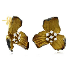 ESTATE .49CT DIAMOND 18KT YELLOW GOLD 3D CLUSTER FLOWER ROSE STUD EARRINGS