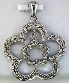 .50CT DIAMOND 14KT WHITE GOLD 3D ROUND DOUBLE OPEN FLOWER FUN FLOATING PENDANT