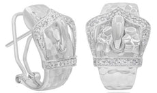 .29CT DIAMOND 14KT WHITE GOLD 3D HAMMERED LOOK BELT FUN CLIP ON HANGING EARRINGS