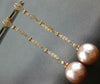 ESTATE .42CT DIAMOND & AAA PINK SOUTH SEA PEARL 18KT ROSE GOLD HANGING EARRINGS