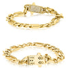 LARGE .99CT DIAMOND 14KT YELLOW GOLD CLASSIC COMPACT FIGARO CUBAN MENS BRACELET