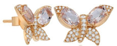 1.65CT DIAMOND & AAA MORGANITE 14KT ROSE GOLD 3D OVAL & ROUND BUTTERFLY EARRINGS