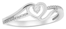 ESTATE .10CT DIAMOND 14KT WHITE GOLD 3D CLASSIC SOLITAIRE HEART SHAPE LOVE RING