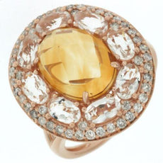 6.25CT DIAMOND & AAA CITRINE & AAA WHITE TOPAZ 14KT ROSE GOLD OVAL & ROUND RING