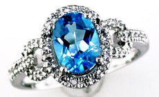 1.73CT DIAMOND & AAA BLUE TOPAZ 14KT WHITE GOLD OVAL & ROUND LOVE KNOT FUN RING