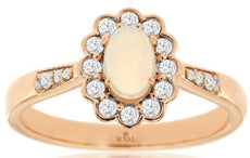 .52CT DIAMOND & AAA OPAL 14KT ROSE GOLD OVAL & ROUND SEMI BEZEL FLOWER FUN RING