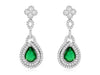 5.20CT DIAMOND & EMERALD 14KT WHITE GOLD DOUBLE HALO PEAR SHAPE HANGING EARRINGS