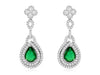 5.20CT DIAMOND & EMERALD 14KT WHITE GOLD DOUBLE HALO PEAR SHAPE HANGING EARRINGS