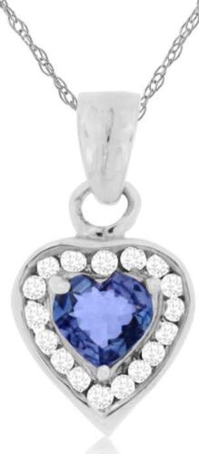 .55CT DIAMOND & AAA TANZANITE 14KT WHITE GOLD HEART SHAPE HALO FLOATING PENDANT