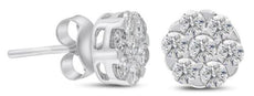 ESTATE 1.05CT DIAMOND 14KT WHITE GOLD 3D CLASSIC ROUND FLOWER STUD EARRINGS